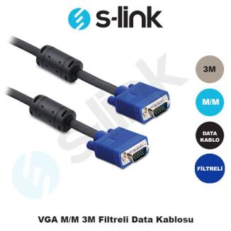 S-LINK  3 Metre Monitör Pc Arası VGA Data Kablo M/M